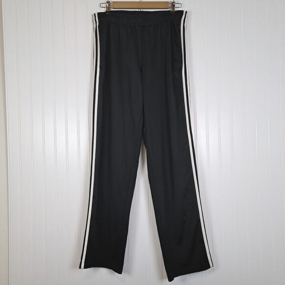 Adidas Warm Up Track Pants Mens L Black Tricot 3 Stripes Straight Leg Pull On - Picture 1 of 16